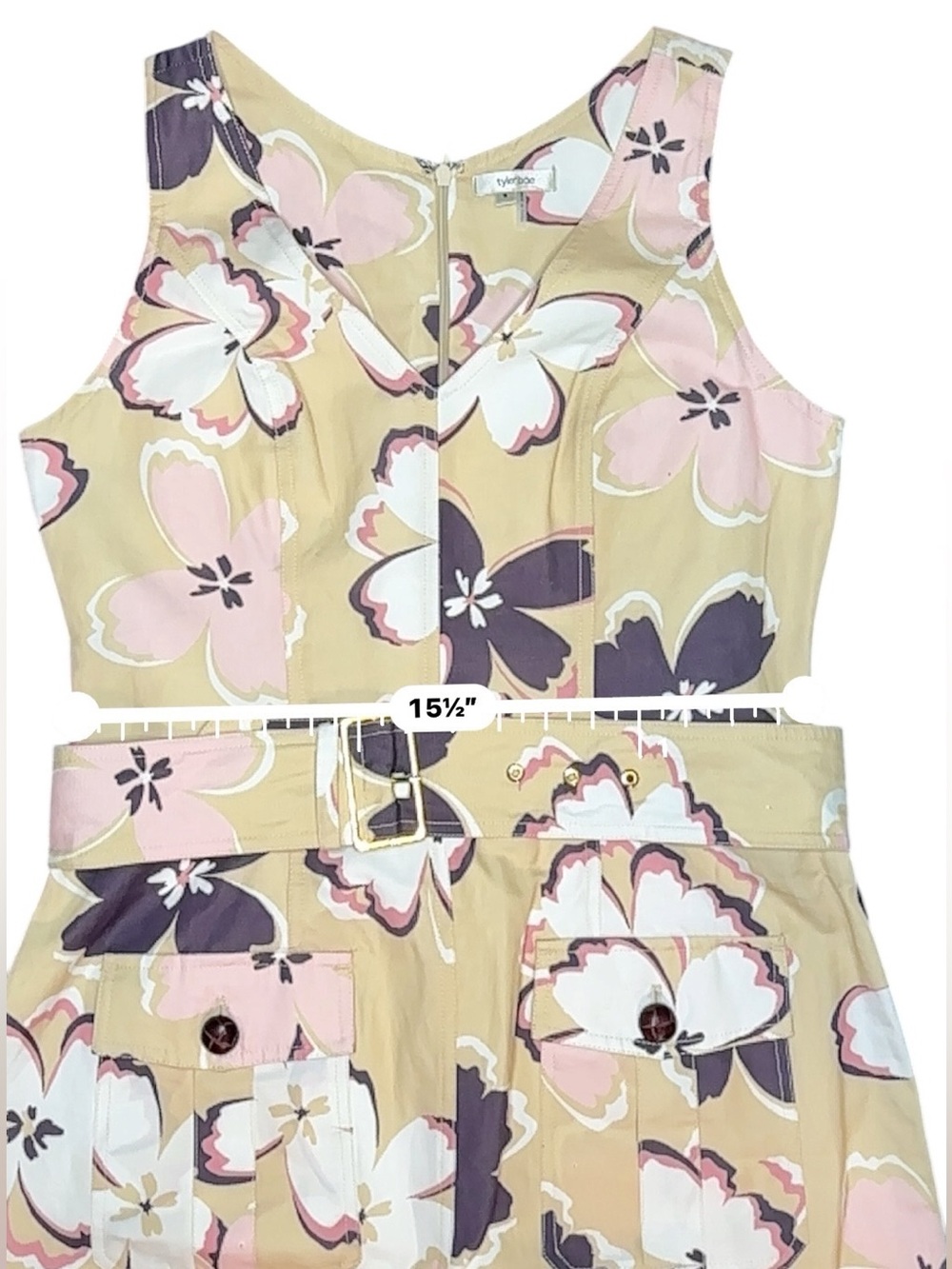 Tyler Boe Floral Jasmine Belted Dress Linen Blend Shift Small Y2K - Picture 11 of 14